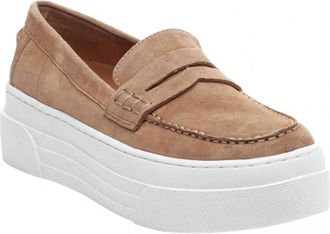 J/Slides Womens Ava Platform Loafer In Tan Suede