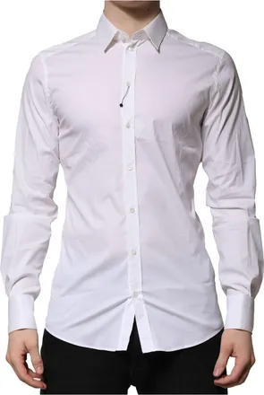 Dolce & Gabbana Mens White Cotton Gold Long Sleeves Formal Shirt Nylon Elastane
