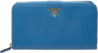 Prada Blue Leather Long Wallet (Bi-Fold) (Pre-Owned)