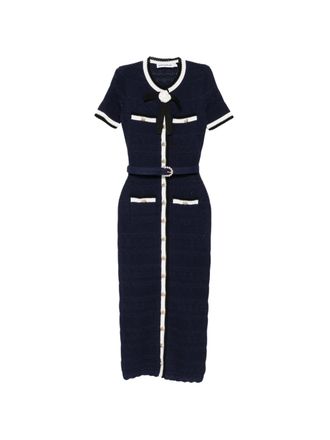 Self Portrait Blue Ribbed Knit Midi Dress