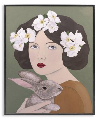 Stupell Industries Woman & Rabbit Floral Framed Giclee Art