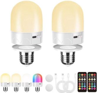 No Brand 2 Bombillas Led Rgb Recargables Por Usb Con Conector E27 Y Mando A Distancia, Regulables, Con 12 Temperaturas De Color, Inteligentes, Para Luz Nocturn