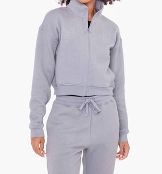 Mono B Quilted Cropped Zip-Up Jacket In Moon Mist