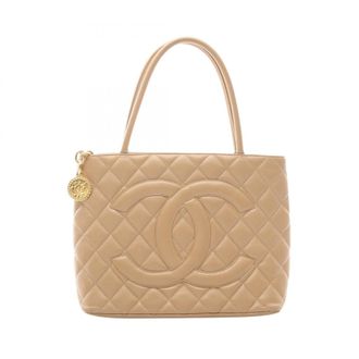Chanel Beige Grained Calfskin Handbag Tote Bag (Pre-Owned)