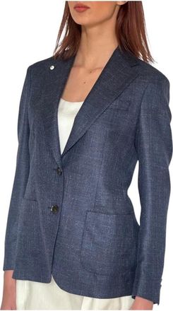 L.B.M. 1911 Ongevoerde linnen-katoen blazer - Dames - Blazers - Blauw - M - Katoen - Jassen