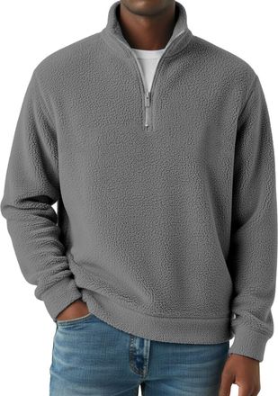 Generic Quarter Zip Pullover Men Mens 1/4 Zip Pullover Mock Neck Long Sleeve Thermal Fleece Sweatshirt Soft Fluffy Bed Winter Sherpa Pullovers Tshirt Dark Gra