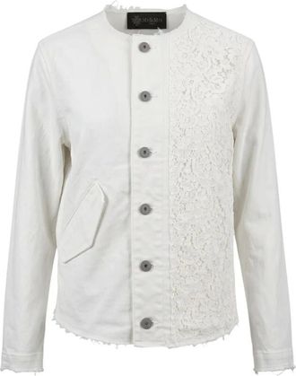 Mr & Mrs Italy Collarless Jacket met Kantinzetting - Dames - Jassen - Wit - Maat: XS Katoen