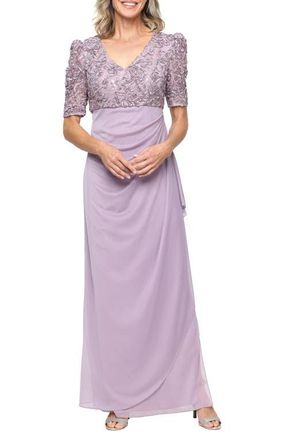 Alex Evenings Embellished Short Sleeve Empire Waist Gown in Wisteria at Nordstrom, Size 18