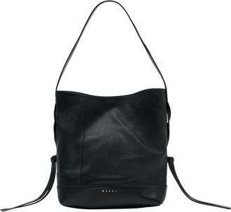 Marni Lambskin Leather Shoulder Bag Black