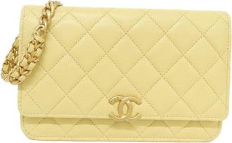 Chanel Yellow Grained Calfskin Chain/Shoulder Wallet (Pre-Owned)