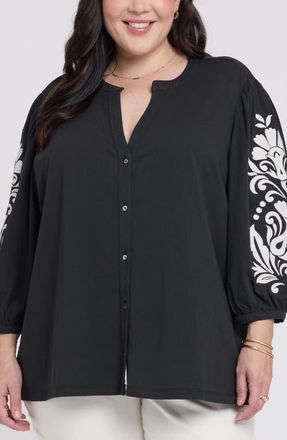 NYDJ Embroidered Top in Black/Ivory at Nordstrom, Size 3X
