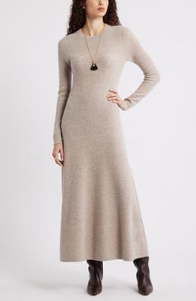 Nordstrom Long Sleeve Wool & Cashmere Rib Maxi Dress in Tan Etherea Heather at Nordstrom Rack, Size X-Large
