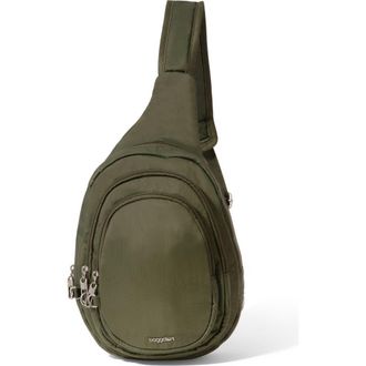 Baggallini Securtex Anti-Theft Multi Zip Sling in Thyme at Nordstrom