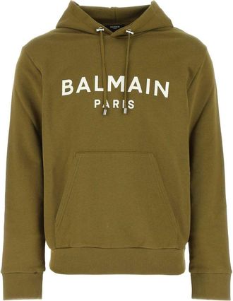 Balmain Logo Printed Drawstring Hoodie