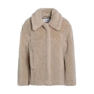 Max Mara Faux Fur & Shearling Jackets, female, Beige, Size: 2XS Cropped Teddy Coat