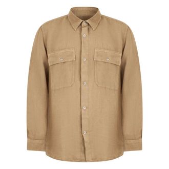 120% Lino 120% Lino, Casual Shirts, male, Beige, Size: M Long-Sleeve Linen Shirt
