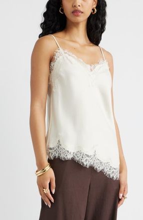 Open Edit Lace Trim Satin Camisole in Ivory Dove at Nordstrom, Size Xx-Small