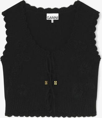 Ganni Black Crochet Applique Vest - Size XS