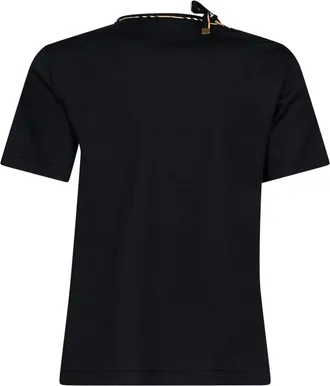 Burberry Womens T-Shirt With Check Ties, Black Cotton T-Shirts & Jerseys