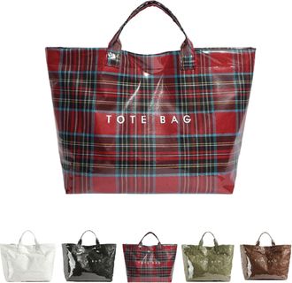Generic Christmas Plaid Tote Bag for Women PVC Tote Bags Trendy ChristmasGift Bag Large Carry All Hobo Handbag for Shopping (Red-a)