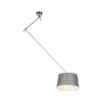 QAZQA Steel Pendant Light with Linen Shade Dark Grey 35 cm - Blitz