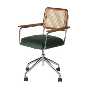 Maisons du monde Silla de escritorio con ruedas ajustable en altura de terciopelo verde y rat&aacute;n