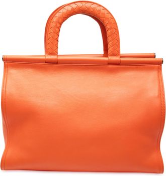 Bottega Veneta Pre-owned Womens Leather Intrecciato Frame Top Handle Bag - Orange - One Size