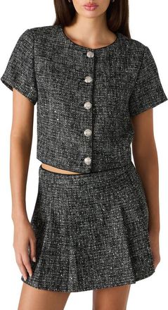 Steve Madden Aralynn Crop Tweed Top in Black at Nordstrom, Size Medium