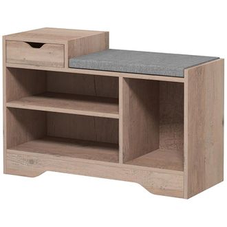 HOMCOM Homcom - Scarpiera Moderna con 3 Ripiani Aperti e Cassetti in Legno Grigio