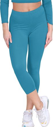 Janisramone Womens Ladies New Plain Stretchy 3/4 Leggings Workout Tight Gym Cropped Capri Active Pants Teal