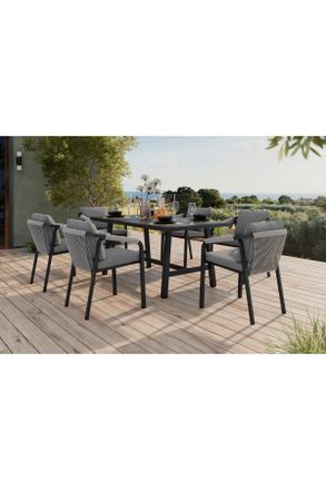 ambia GARDEN Gartentischgruppe, Anthrazit, Grau, Metall, Textil, F&uuml;llung: Schaumstoff,Polyester, rechteckig, eckig, Bsci, DIN EN ISO 9001, Gartenm&ouml;bel, Gartengarni
