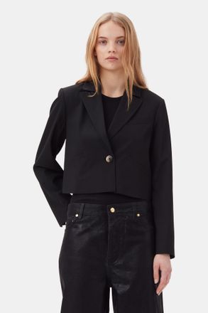 Ganni Black Drapey Melange Short Blazer - Size 10/12 LENZING&acirc;&cent; ECOVERO&acirc;&cent;