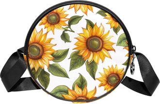 Generic Circle Crossbody Bag for Women, Sunflower Small Sling Bag Daypack with Zipper Adjustable Shoulder Straps Casual Ladies Girls Round Purse