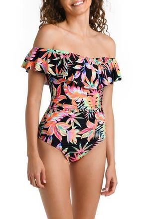 La Blanca Best Escape Off the Shoulder One-Piece Swimsuit in Black at Nordstrom Rack, Size 14