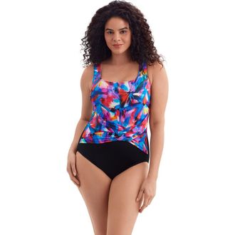 Longitude Twist Pull Sash Tank Long Torso One-Piece Swimsuit in Brushpainter at Nordstrom, Size 14