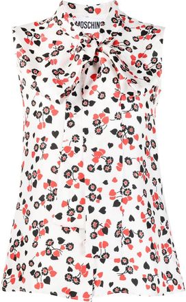 Moschino floral-print pussy-bow collar top - women - Silk/Acetate/Cupro - 44 - White