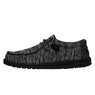 HeyDude Mens Wally Sport Knit - Casual Slip-On Shoes - Moccasin Style, Black/Black, 10 UK