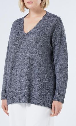 Marina Rinaldi Sierra V-Neck Wool Blend Sweater in Black White at Nordstrom, Size X-Large