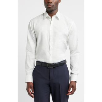 Nordstrom Trim Fit Neat Premium Performance Twill Dress Shirt in White Alessio Geo at Nordstrom, Size 17.5