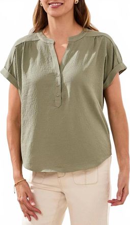 Tribal Button-Front Extended Cap Sleeve Blouse In Cactus Clay