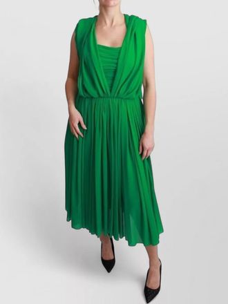 Dolce & Gabbana silk v-neck sleeveless pleated midi dress