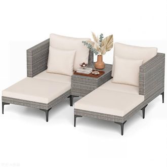 Costway Costway 5PCS Patio Conversation Set PE Rattan Furniture Set w/ Side Table