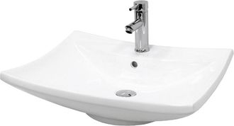 ECD Germany Lavabo blanco de cerámica con juego de drenaje con reborsadero