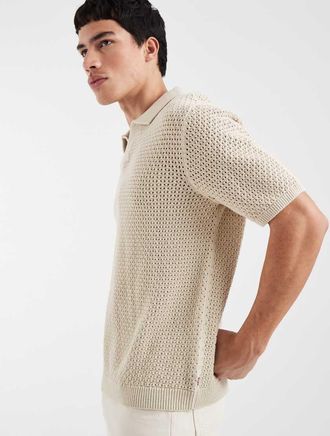 Levi's Maglione stile polo color crema con scollo a V e colletto aperto-Bianco