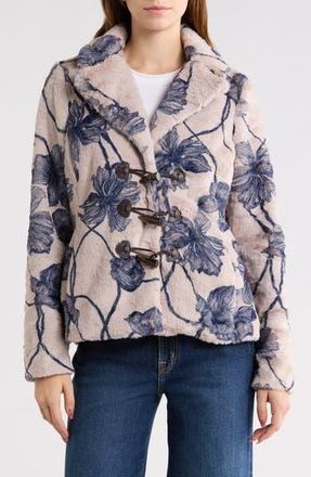 Hutch Tiffy Floral Faux Fur Coat in Taupe/Navy at Nordstrom Rack, Size Xx-Small