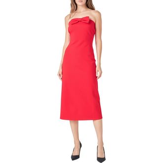 endless rose Strapless Bow Midi Dress in Red at Nordstrom, Size X-Small