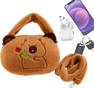 Generic Plush Animal Backpack - Cartoon Capybara Shoulder Bags, Soft Handbag With Plush Material | Adorable Animal Pack For Mobile Phone Wallet Cards Kids Tra