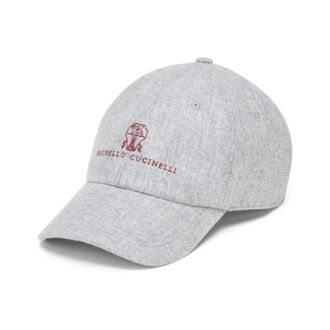 Brunello Cucinelli Petten van scheerwolflanel - Heren - Petten - Grijs - L - Wol - Accessoires