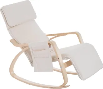 HOMCOM Rocking Chair Recliner Armchair with Adjustable Footrest - Cream White | TJ Hughes