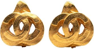 Chanel 1997 Gold Plated CC Heart Clip On Earrings costume earrings